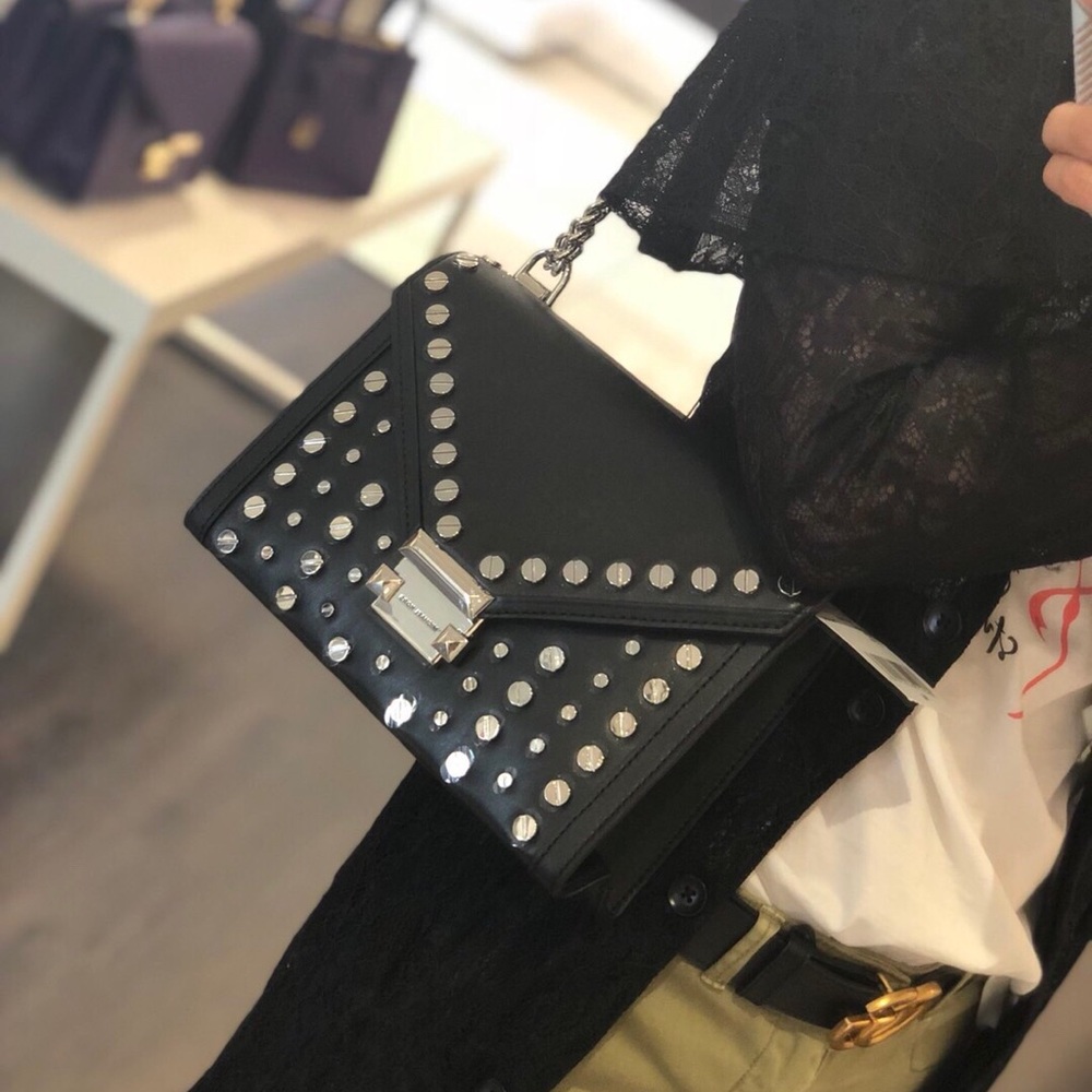 NWT Michael Kors Large Black/Silver Studded Whitney Handbag